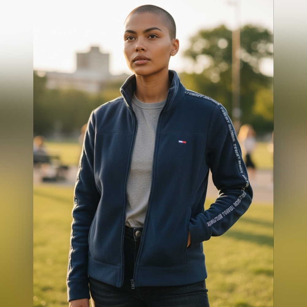 Tommy Hilfiger Blue Fleece Jacket with Logo Sleeves
